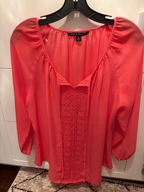Zac & Rachel Coral Lace-Front Peasant Top
